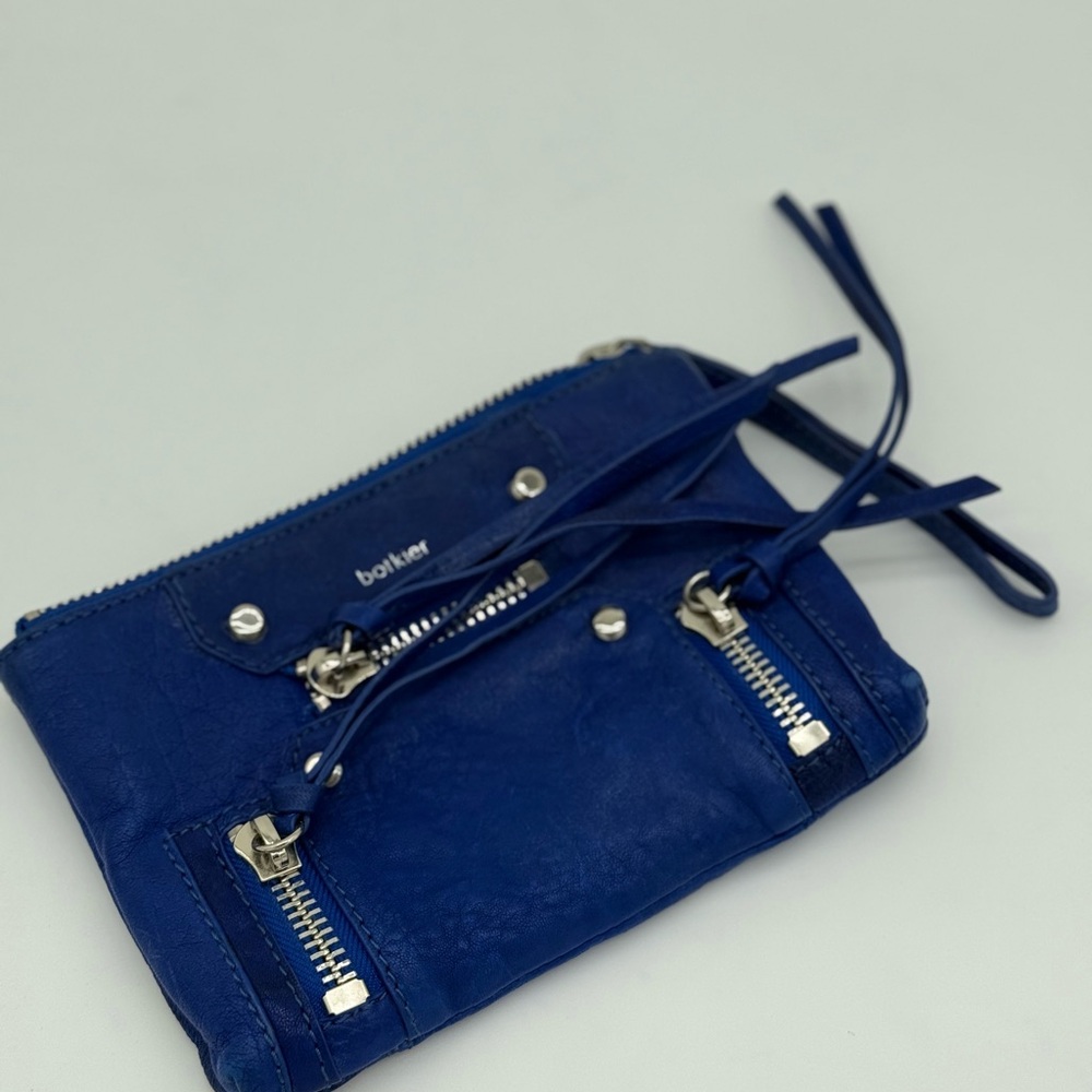 Botkier Navy Leather Wristlet with Silver Accents